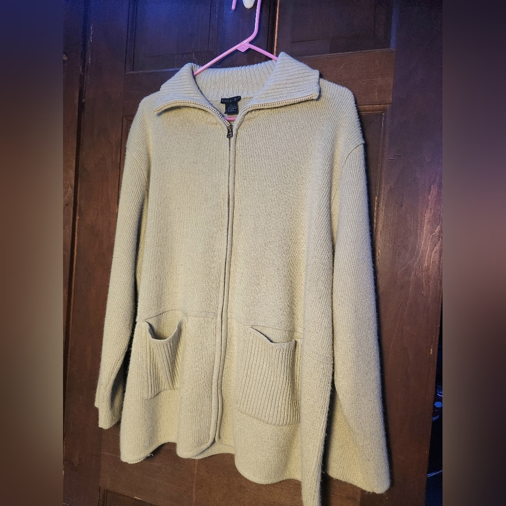 Beige Full Zip Long Cardigan
